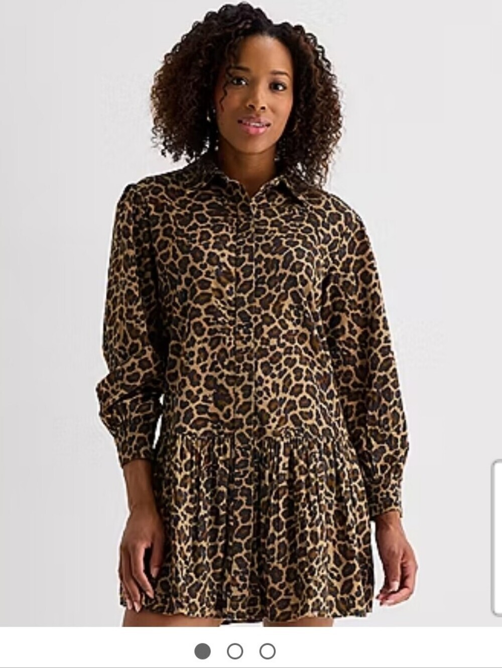 St. Johns Bay Leopard Print Long-Sleeve Shirt Dress - Brown/Black PM, PL, PXL